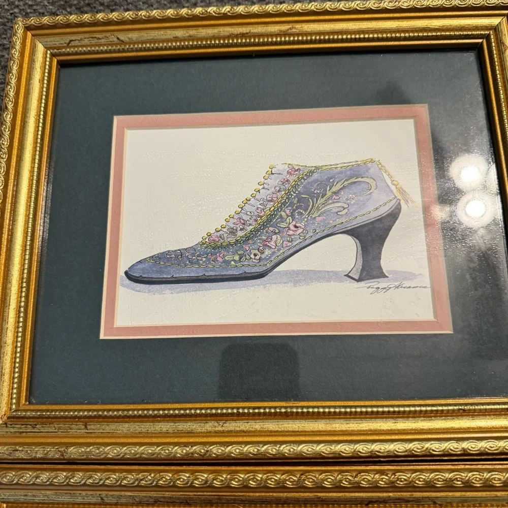 Vtg Peggy Abrams‎ Boudoir’s Framed Watercolor Art Prints Victorian Shoes Set